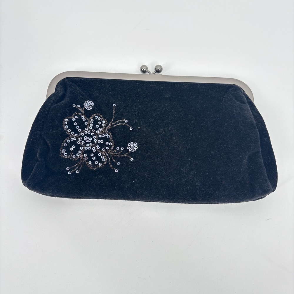 Express Velvet Clutch Evening Bag Sequin Floral Kiss Lock Closure